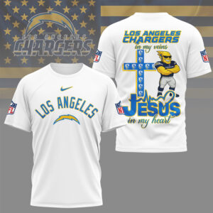 Los Angeles Chargers Jesus In My Heart Christian Faith Football Fan Graphic T Shirt