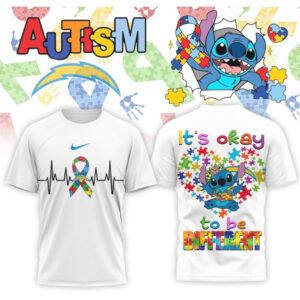 Los Angeles Chargers Stitch Autism Awareness It’s Okay To Be Different Powder Shirt Los Angeles Chargers Stitch Autism Awareness It’s Okay To Be Different Powder Shirt