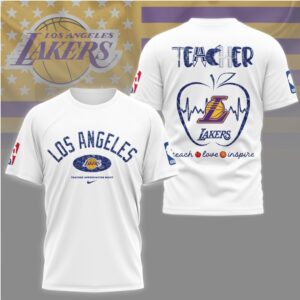 Los Angeles Lakers Teacher Appreciation Night Shirt Lakers Basketball Teacher Heartbeat Graphic Shirt