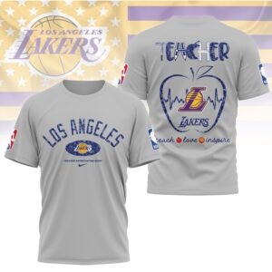 Los Angeles Lakers Teacher Appreciation Night Shirt Lakers Basketball Teacher Heartbeat Graphic Shirt