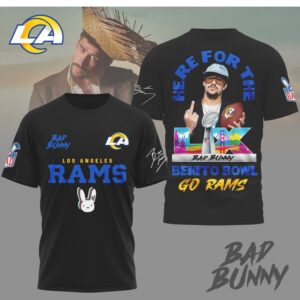 Los Angeles Rams Bad Bunny Benito Bowl LIX Championship Graphic T Shirt Los Angeles Rams Bad Bunny Benito Bowl LIX Championship Graphic T Shirt