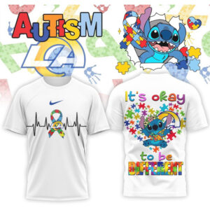 Los Angeles Rams Stitch Autism Awareness Puzzle Ribbon Support Football Fan Graphic Shirt Los Angeles Rams Stitch Autism Awareness Puzzle Ribbon Support Football Fan Graphic Shirt