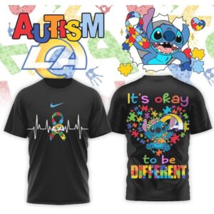 Los Angeles Rams Stitch Autism Awareness Puzzle Ribbon Support Football Fan Graphic Shirt