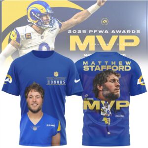 Matthew Stafford Los Angeles Rams MVP 2025 PFWA Awards Royal Blue Football T Shirt