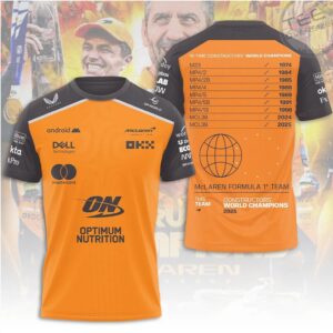 McLaren Formula 1 Constructor World Champions 2025 Papaya Orange Team Graphic Racing T Shirt