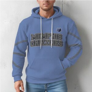 Memphis Grizzlies Blue Waffle Knit Hoodie Retro NBA Graphic Pullover For Loyal Fans