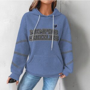 Memphis Grizzlies Blue Waffle Knit Hoodie Retro NBA Graphic Pullover For Loyal Fans