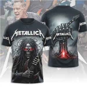 Metallica Heavy Metal Skull Guitarist Aesthetic Electric Blue Dark Fantasy T Shirt