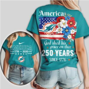 Miami Dolphins America 250 Years 1776 2026 Patriotic Floral Football Fan Shirt