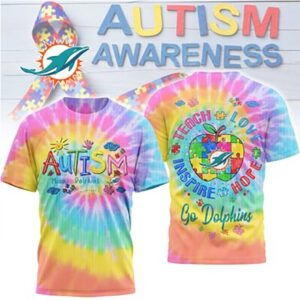 Miami Dolphins Autism Awareness Colorful Support Teach Love Hope T Shirt Miami Dolphins Autism Awareness Colorful Support Teach Love Hope T Shirt