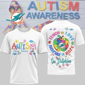 Miami Dolphins Autism Awareness Colorful Support Teach Love Hope T Shirt