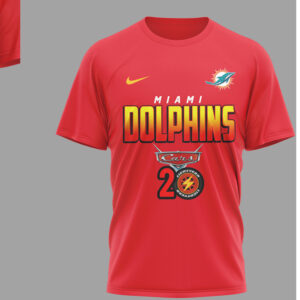 Miami Dolphins Disney Cars 20th Anniversary Red Graphic Lightning McQueen Racing T Shirt