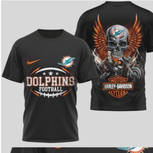 Miami Dolphins Football Shirt Vintage Harley Davidson Style Skull Graphic Game Day T Shirt Miami Dolphins Football Shirt Vintage Harley Davidson Style Skull Graphic Game Day T Shirt