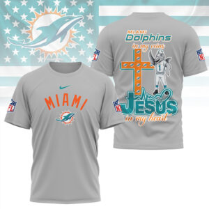 Miami Dolphins Jesus In My Heart Religious Christian Football Fan Graphic T Shirt