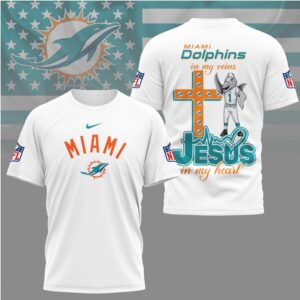 Miami Dolphins Jesus In My Heart Religious Christian Football Fan Graphic T Shirt