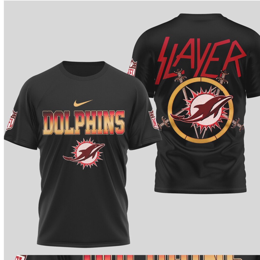 Miami Dolphins Slayer Heavy Metal Band Crossover Football Fan Nike tshirt Miami Dolphins Slayer Heavy Metal Band Crossover Football Fan Nike tshirt