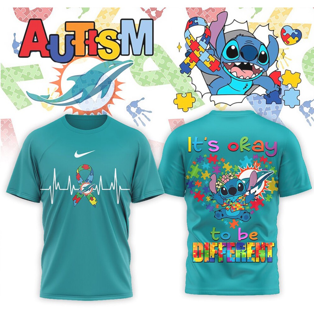 Miami Dolphins Stitch Autism Awareness Heartbeat Ribbon Teal Blue Graphic Football Fan Shirt Miami Dolphins Stitch Autism Awareness Heartbeat Ribbon Teal Blue Graphic Football Fan Shirt