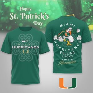 Miami Hurricanes St. Patrick’s Day Lucky Clover Sebastian Mascot Green Performance Shirt Miami Hurricanes St. Patrick’s Day Lucky Clover Sebastian Mascot Green Performance Shirt
