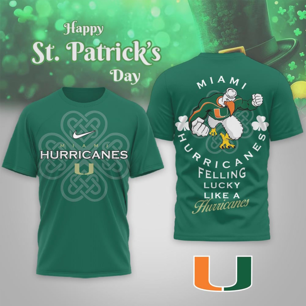 Miami Hurricanes St. Patrick’s Day Lucky Clover Sebastian Mascot Green Performance Shirt Miami Hurricanes St. Patrick’s Day Lucky Clover Sebastian Mascot Green Performance Shirt