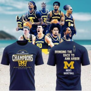 Michigan Wolverines Big Ten Tournament Champions Basketball Navy Blue Championship Graphic Shirt
