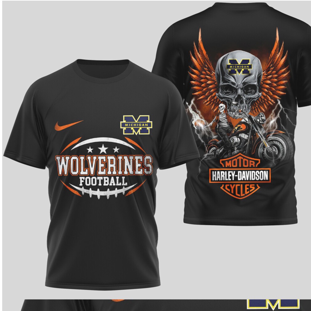 Michigan Wolverines Football Harley Biker Skull Wings Vintage Style Graphic T Shirt Michigan Wolverines Football Harley Biker Skull Wings Vintage Style Graphic T Shirt