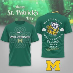 Michigan Wolverines St. Patrick’s Day Lucky Clover Biff Mascot Green Graphic T Shirt Michigan Wolverines St. Patrick’s Day Lucky Clover Biff Mascot Green Graphic T Shirt