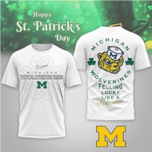 Michigan Wolverines St. Patrick's Day Lucky Clover Biff Mascot Green Graphic T Shirt