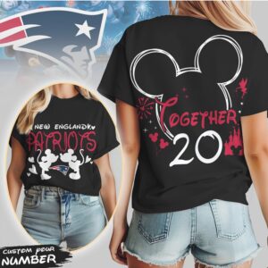 Mickey And Minnie Together New England Patriots Disney Inspired Football Fan Couple Shirt