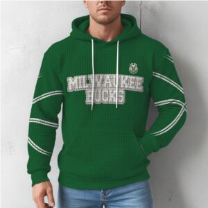 Milwaukee Bucks Dark Green Waffle Knit Hoodie NBA Team Logo Graphic Fan Apparel Hoodie