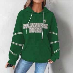 Milwaukee Bucks Dark Green Waffle Knit Hoodie NBA Team Logo Graphic Fan Apparel Hoodie