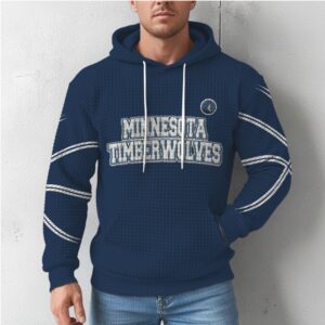 Minnesota Timberwolves Navy Waffle Knit Hoodie Vintage NBA Team Graphic Fan Pullover Hoodie