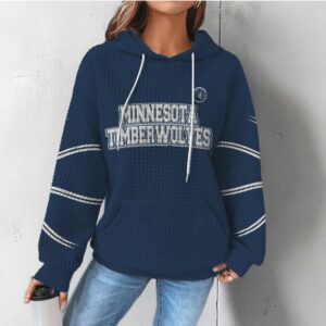 Minnesota Timberwolves Navy Waffle Knit Hoodie Vintage NBA Team Graphic Fan Pullover Hoodie