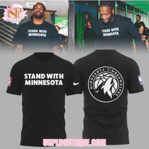 Minnesota Timberwolves Stand With Minnesota Black Logo Graphic Tee Pro Basketball Supporters Shirt