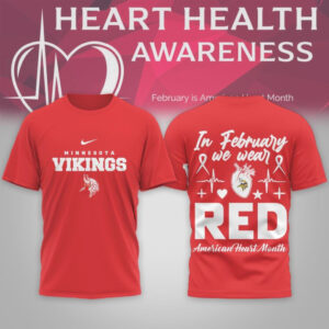 Minnesota Vikings American Heart Month Awareness Support Red Ribbon Nike Fan Shirt Minnesota Vikings American Heart Month Awareness Support Red Ribbon Nike Fan Shirt