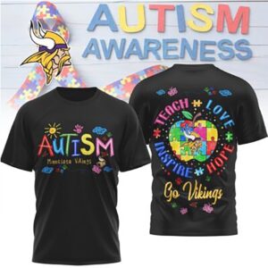 Minnesota Vikings Autism Awareness Colorful NFL Support Teach Love T Shirt Minnesota Vikings Autism Awareness Colorful NFL Support Teach Love T Shirt