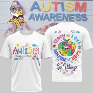 Minnesota Vikings Autism Awareness Colorful NFL Support Teach Love T Shirt