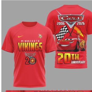 Minnesota Vikings Disney Cars 20th Anniversary Red Racing Graphic Lightning McQueen T Shirt