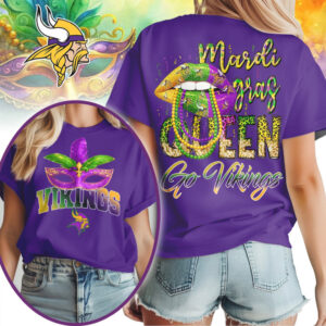 Minnesota Vikings Mardi Gras Queen Festive Football Fan Celebration Graphic T Shirt