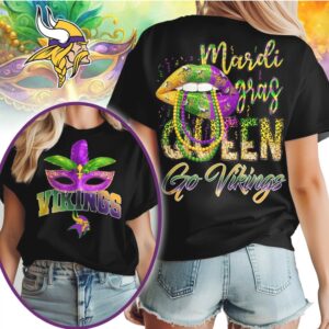 Minnesota Vikings Mardi Gras Queen Festive Football Fan Celebration Graphic T Shirt