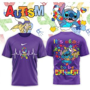 Minnesota Vikings Stitch Autism Awareness Puzzle Heart Support Group Sports Fan Shirt