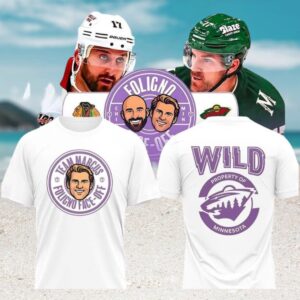 Minnesota Wild Foligno Face Off Property Of Hockey White Graphic Tee Vintage Style Shirt