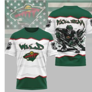 Minnesota Wild Puck Yeah Skeleton Green Hockey Fan Game Day Apparel Shirt