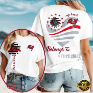 My Heart Belongs To A Firefighter Tampa Bay Buccaneers Women’s Graphic Support T Shirt