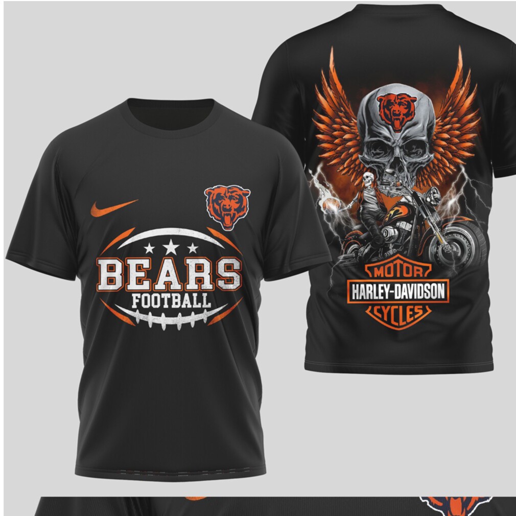Chicago Bears Football Graphic Tee Vintage Harley Davidson Style Biker Skull T Shirt Chicago Bears Football Graphic Tee Vintage Harley Davidson Style Biker Skull T Shirt