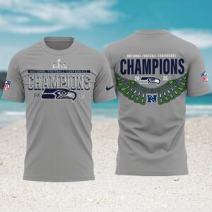 National Football Conference Champions Seattle Seahawks Grey Graphic Tee 2025 NFC Winner T Shirt National Football Conference Champions Seattle Seahawks Grey Graphic Tee 2025 NFC Winner T Shirt