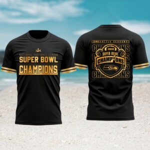National Football League Super Bowl LX Champions Gold Metallic Seattle Seahawks Luxury T Shirt