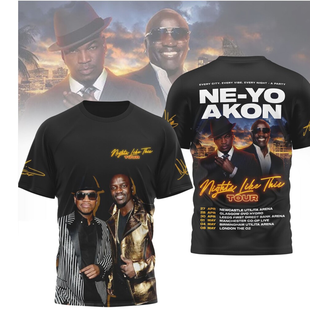 Ne Yo Akon Nights Like This Tour 2026 Official Concert Merchandise Graphic Shirt Ne Yo Akon Nights Like This Tour 2026 Official Concert Merchandise Graphic Shirt