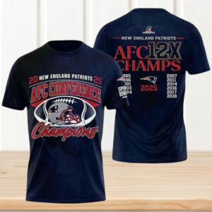 New England Patriots 12X AFC Conference Champions History Dates Navy Commemorative T Shirt New England Patriots 12X AFC Conference Champions History Dates Navy Commemorative T Shirt