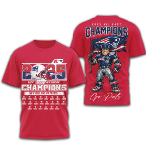 New England Patriots 2025 AFC East Champions Division History Helmet Graphic Football Shirt