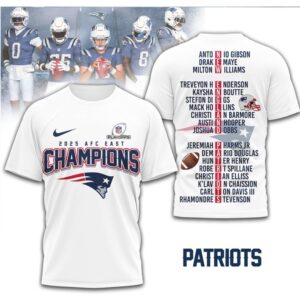 New England Patriots 2025 AFC East Champions Roster Name List Player Football Fan Shirt